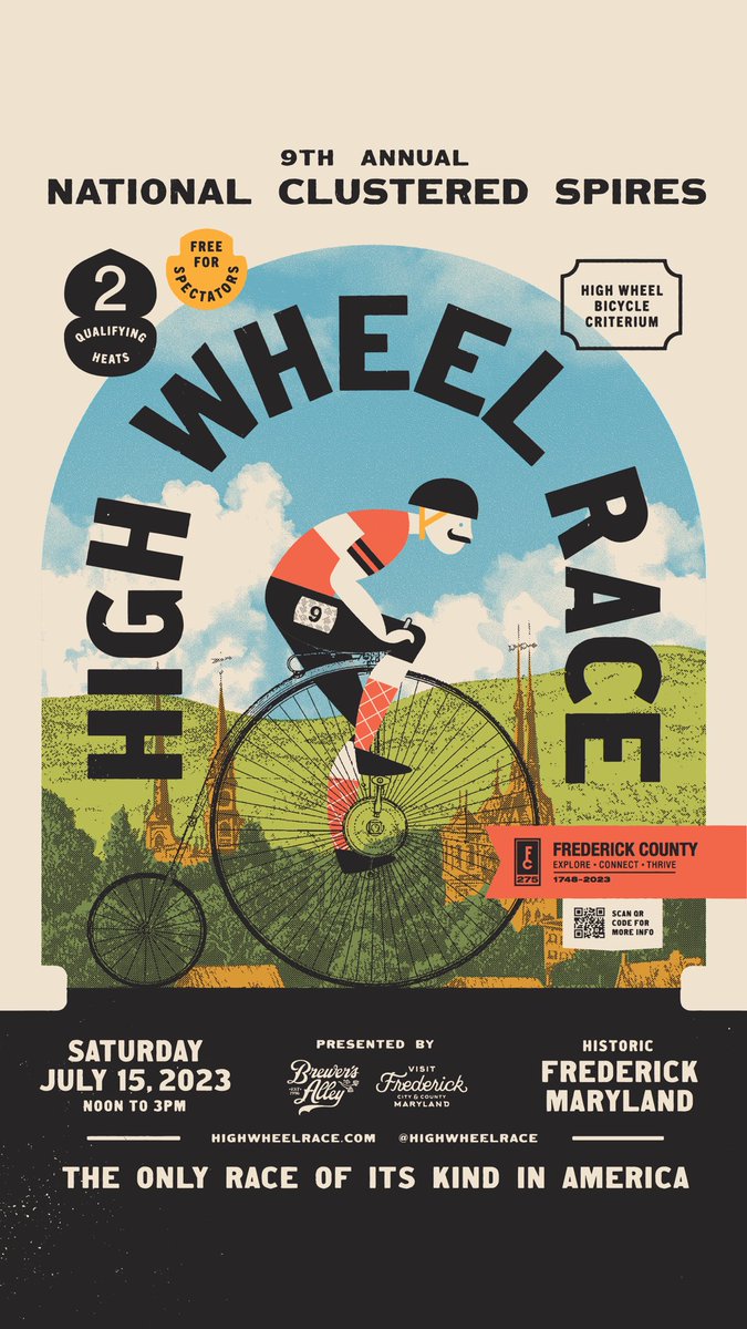 highwheelrace's tweet photo. Don’t miss out on the only event of its kind in the USA! July 15th in @DwntwnFrederick Maryland. Free for spectators. Presented by @tourfrederickmd and @BrewersAlley - https://t.co/oGXLu5ciXw #highwheel #frederickmd #cycling #pennyfarthing #bike https://t.co/KA4JiwmByh