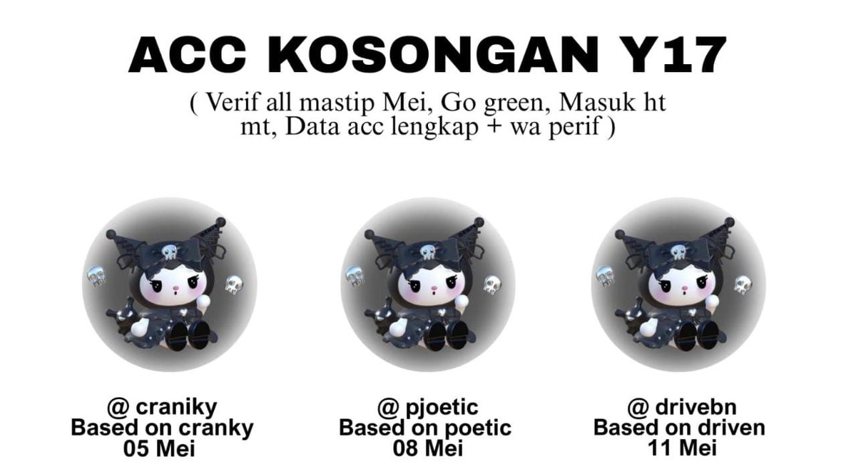 tnrough's tweet image. wts acc kosongan tahun lama

💜  verif all ( mastip mei )
💜  gogreen ( -ssb ganti @ )
💜  masuk ht mt non moots
💜  dapat email + pwnyaa 
💜  ada wa ba verif 

💰 : 10,500 all e-wallet / Qris.