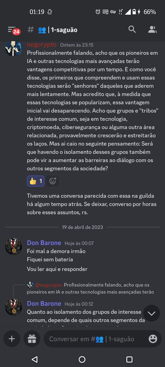Sem palavras pra esse grupo do <a href="/zeroparalelo/">Zero Paralelo</a> lá no Discord...

Tá maluco
É o dia inteiro, literalmente, alguém trazendo um ponto de vista diferente sobre alguma coisa.

Resumindo: É um networking do caralho! Quem faz parte, tá pegando o fino do fino de tudo que sai na Web3🌐🚀🧠