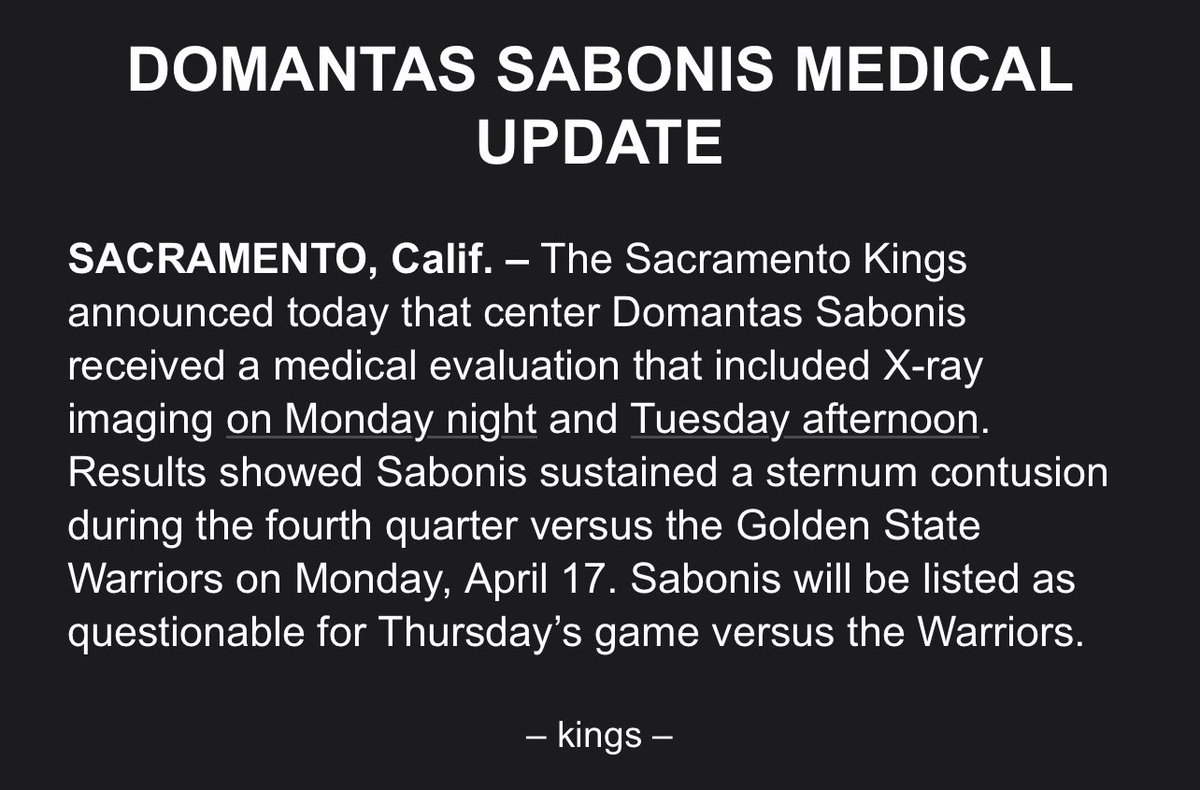 Kings' Domantas Sabonis questionable for Game 3 vs. Warriors after