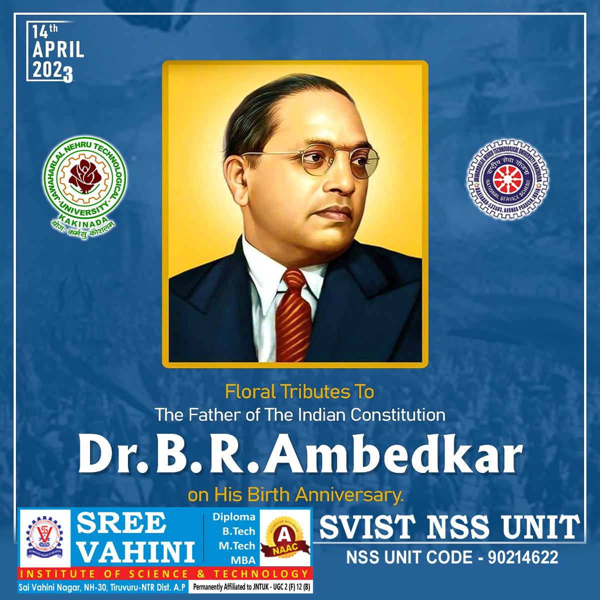 SVIST2008's tweet photo. On the Occasion of Dr. BR Ambedkar Jayanthi (14.02.2023) Felicitation to the Guest of Honour Dr Kokkeragadda Purnanandham garu, Professor, Formar Rector JNTUK Kakinada. https://t.co/REio1oDq9Z