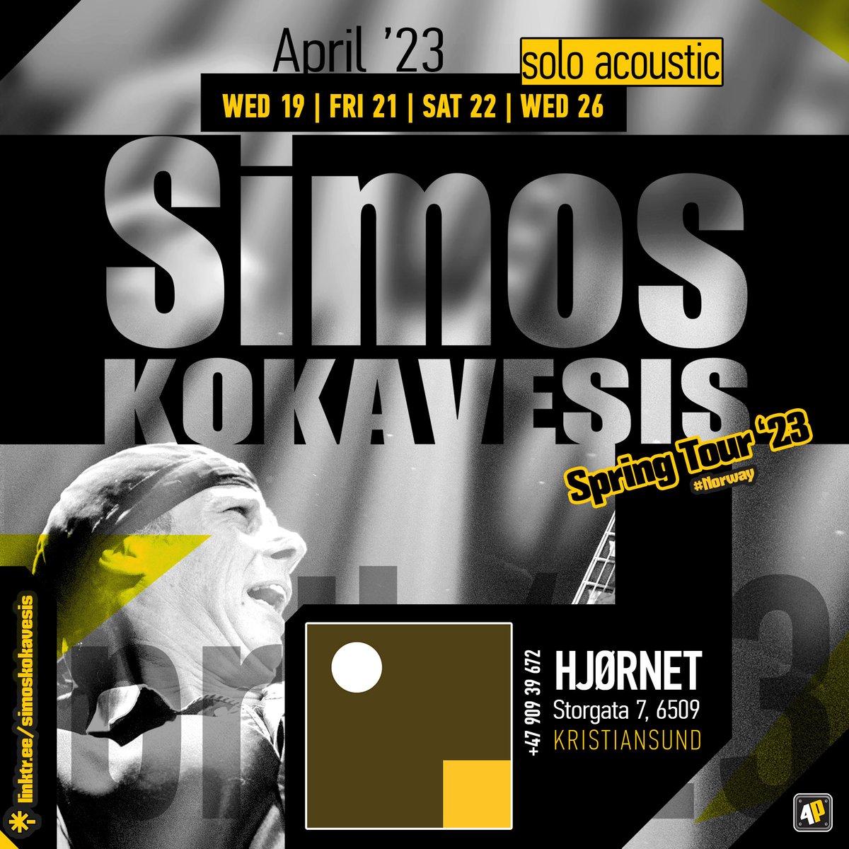 simos_kokavesis's tweet photo. April 19, 21, 22 &amp; 26 
Live @ Hjørnet ღ📷♫ 
Storgata 7, Kristiansund 📷 
#simoskokavesis #springtour2023
#hjoernetbar #kristiansund #Norway https://t.co/cDbNpFQoD8