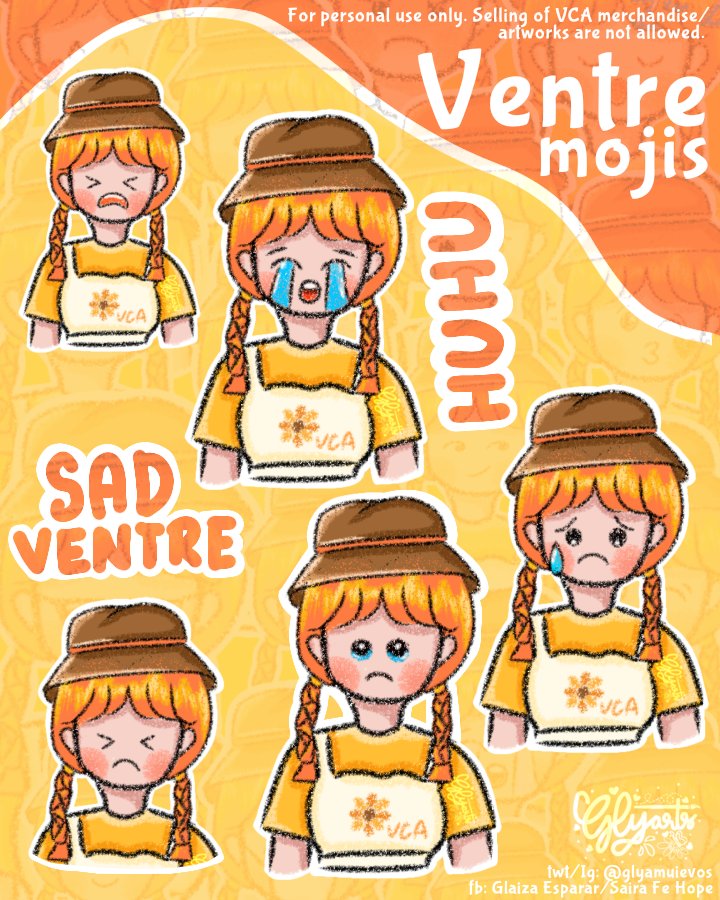 glylleries's tweet photo. VCA Sticker Pack! 
Ventremojis- Sad Ventre Version💛

Feel free to save, use and print. For personal use only. 
#VCArtworks
@VentreCanard_Wp 
@VCAngels_twt https://t.co/9jmIcyyZji