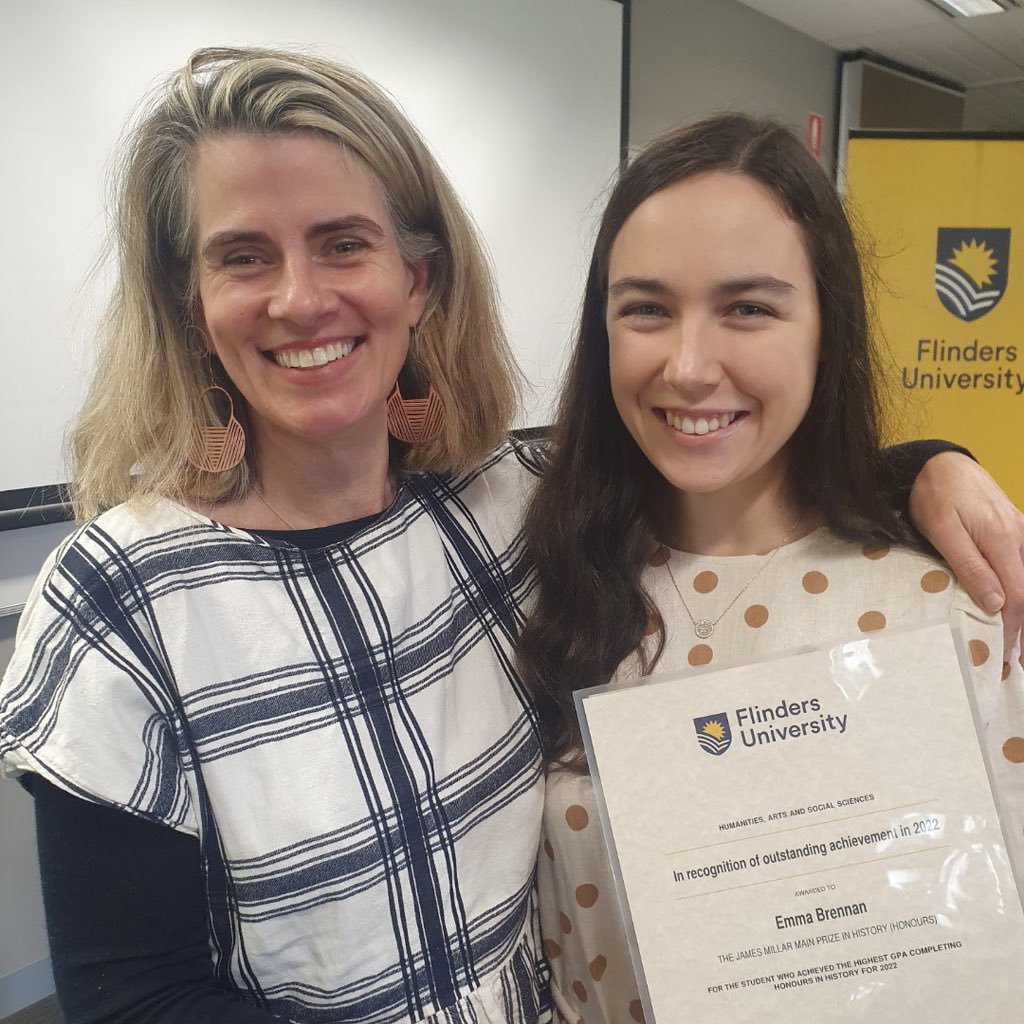 Emma_Brennan_'s tweet photo. So happy to be a joint recipient of a James Millar Main Prize for History Honours, but even happier to share this achievement with my brilliant supervisor, @catherinekevin5. I’m so lucky and grateful to be working with you again on PhD. Thank you to everyone who has supported me! https://t.co/BPhdkTSTWV