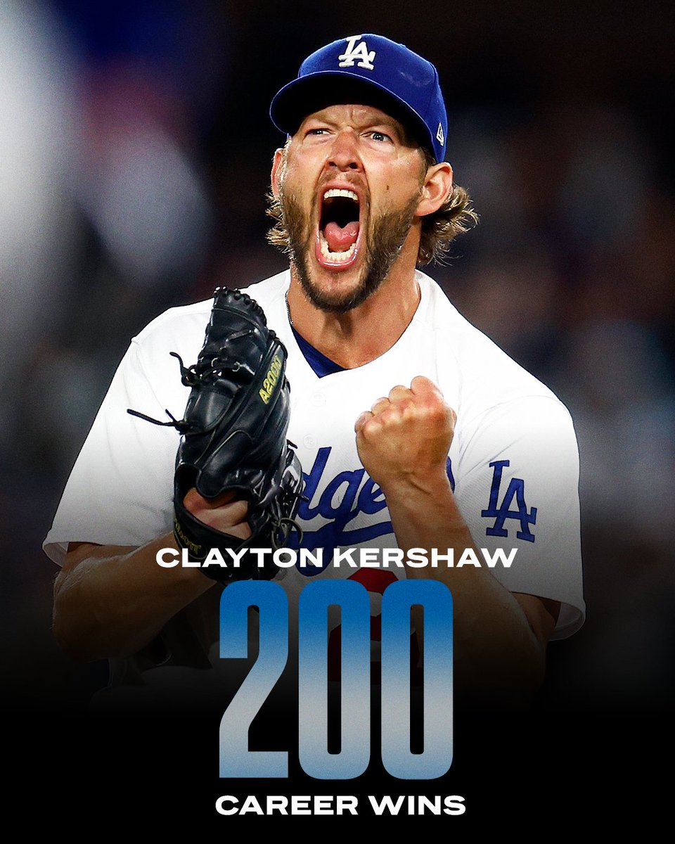 SportsCenter's tweet photo. Clayton Kershaw joins the 2️⃣0️⃣0️⃣ win club in DOMINANT fashion 😤 

@Dodgers https://t.co/QULt95quKB