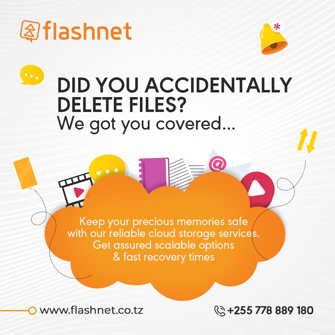Lost your files? Back them up today with the most reliable cloud storage services!
☎ +255 778 889 180
🌐 flashnet.co.tz
✉ Sales@flashnet.co.tz  
#tanzania #flashnet #proudlyTanzania #cybersecurity #networksecurity #dataprotection #endpointprotection #cloud #MoveToCloud