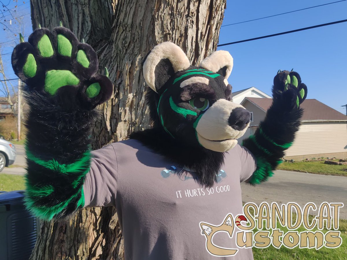 SandcatCustoms's tweet photo. Oh hey, big surprise, I forgot to upload photos of this finished suit! Whoopsie! Headbase and accessories by @FuzzButtFursuit, handpaw pattern by @Kloofsuits, footpaw pattern by @spiltgrapesoda! https://t.co/ZzqpDJDfNf