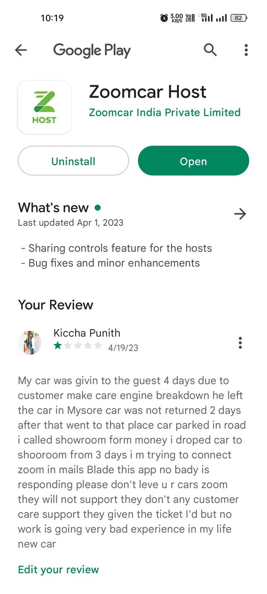 kichapunith's tweet photo. @Zoomcar_India hi team for there is bad experience my new car was engine breakdown guest was left the car in Mysore I'm at Bangalore from here to their 170km he left car at road only nobody as informed to owner guest was raised ticket but 4 days over car at showroom https://t.co/PG6jsuBUg9
