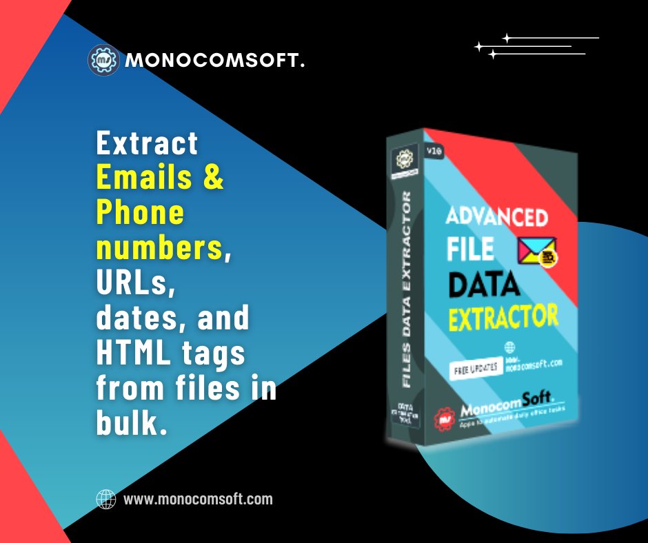 monocomsoft's tweet photo. File Data Extractor scrapes millions of #emailIDs, #phonenumbers & other custom data from URLs, dates, HTML tags & files. If you are wanting to build a clean contact list of targeted customers #datascraper is the best tool for growing your business leads.
https://t.co/mi9iIzj72s https://t.co/ylAmoWccCn