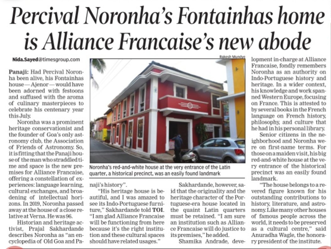 Percival Noronha was a prominent heritage conservationist &amp; founder of Goa’s only astronomy club, <a href="/AFA_GOA/">afagoa</a>. So, it is fitting that the Panaji house of the man who straddled time and space is the new premises for Alliance Francaise <a href="/TOIGoaNews/">TOI Goa</a> <a href="/alliancefrparis/">Alliance Française de Paris</a>
