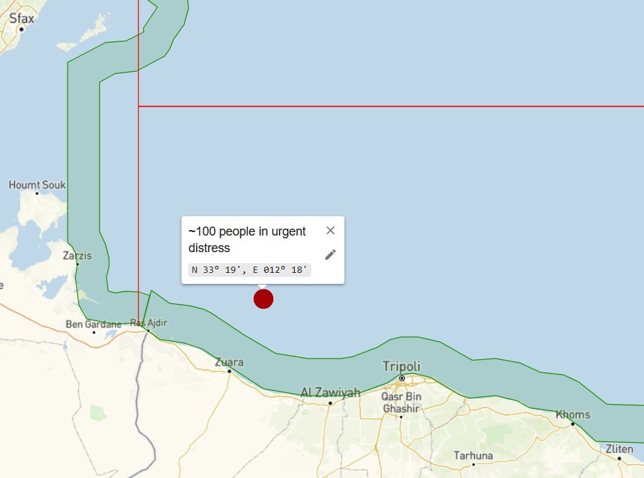 alarm_phone's tweet photo. 🆘 ~100 people off the coast of #Libya in urgent distress!
This morning we were called by ~100 people on a rubber boat. They said their boat is sinking and fear the worst. So far, we couldn’t reach the so-called Libyan Coastguard on any of their numbers. 
Send rescue now! https://t.co/GRbmLgGkj6
