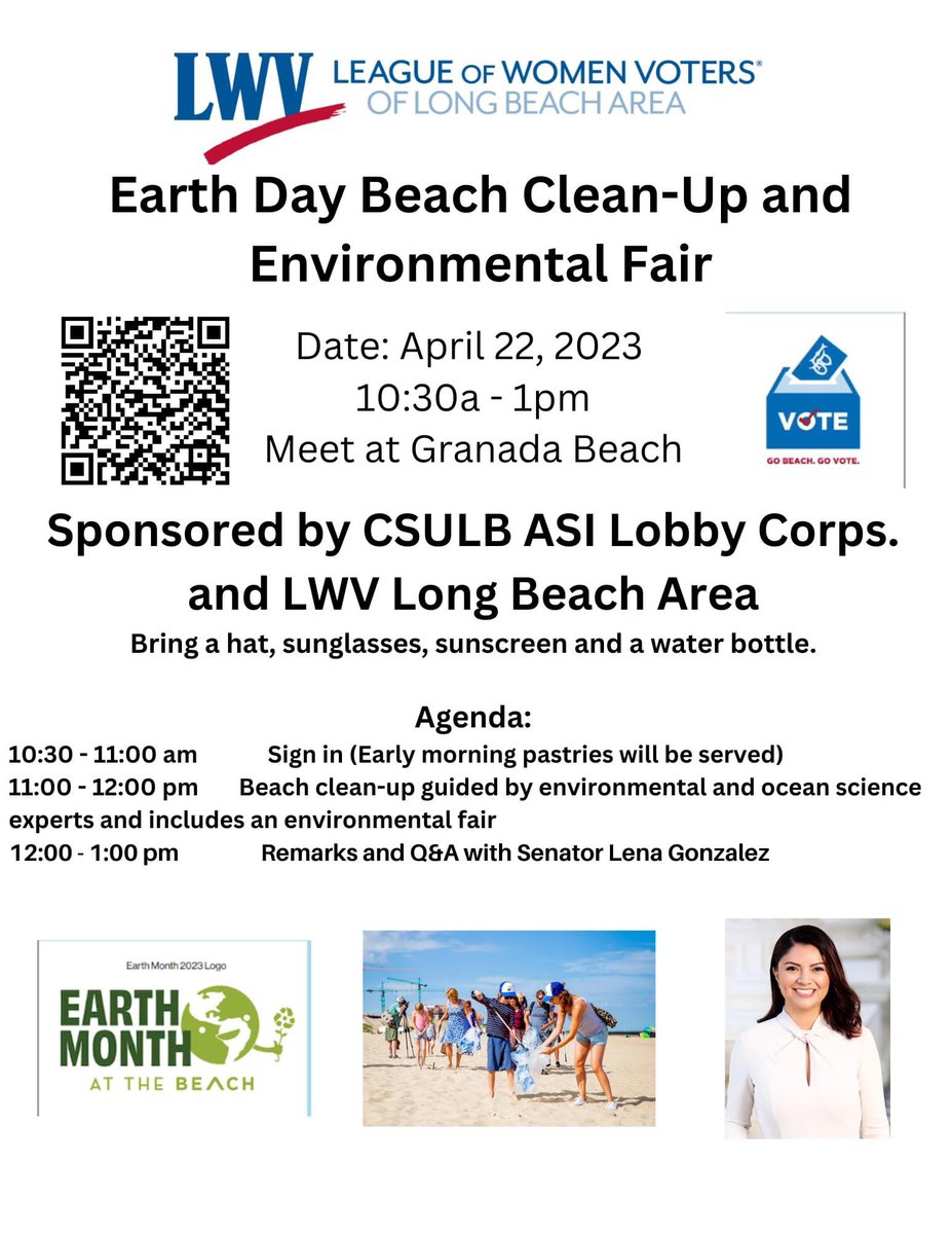 Earth Day Beach Clean-Up and Environmental Fair 

#csulb #csulbasi #LWV #granadabeach #earthmonth #senatorlenagonzalez #lbnaacp #LeagueOfWomenVoters #longbeacharea #clean #beachcleanup #environmentallyfriendly #ecofriendly #volunteerism #oceanscience