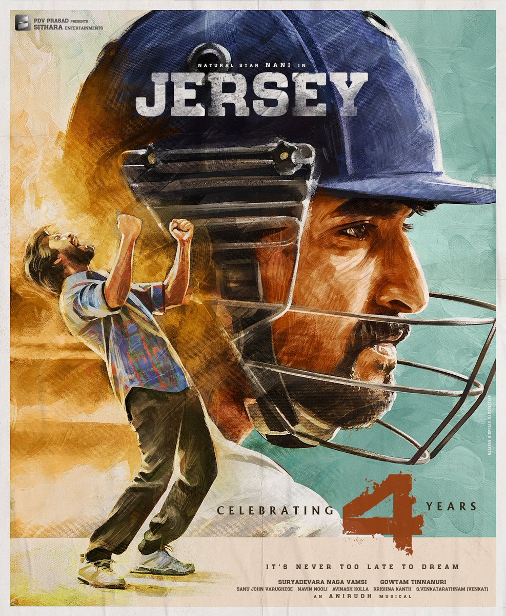 Few movies just stay with us forever. #JERSEY easily belongs to the top draw of such EPIC ones. A Film that I admire and I am very proud to say that I produced it! #4YearsofClassicJersey ✨ @NameisNani @ShraddhaSrinath @anirudhofficial @gowtam19 #SanuJohnVarughese @kk_lyricist