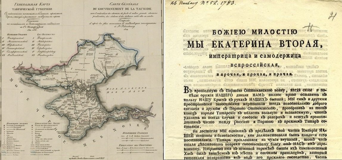 19 апреля  1783 Государыня императрица Екатерина II подписала Манифест "О принятии полуострова Крымского, острова Тамань и всей Кубанской стороны под Российскую державу"

документ, безоговорочно подтверждающий то, что Крым оказался в составе Московии всего 250 лет назад, и на