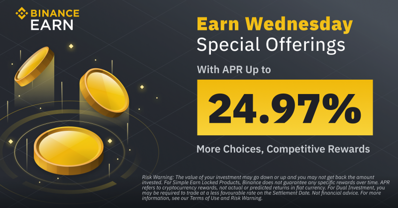 binance's tweet photo. Enjoy new rewarding offers every Wednesday with #Binance Earn!

Explore this week's offers ⤵️