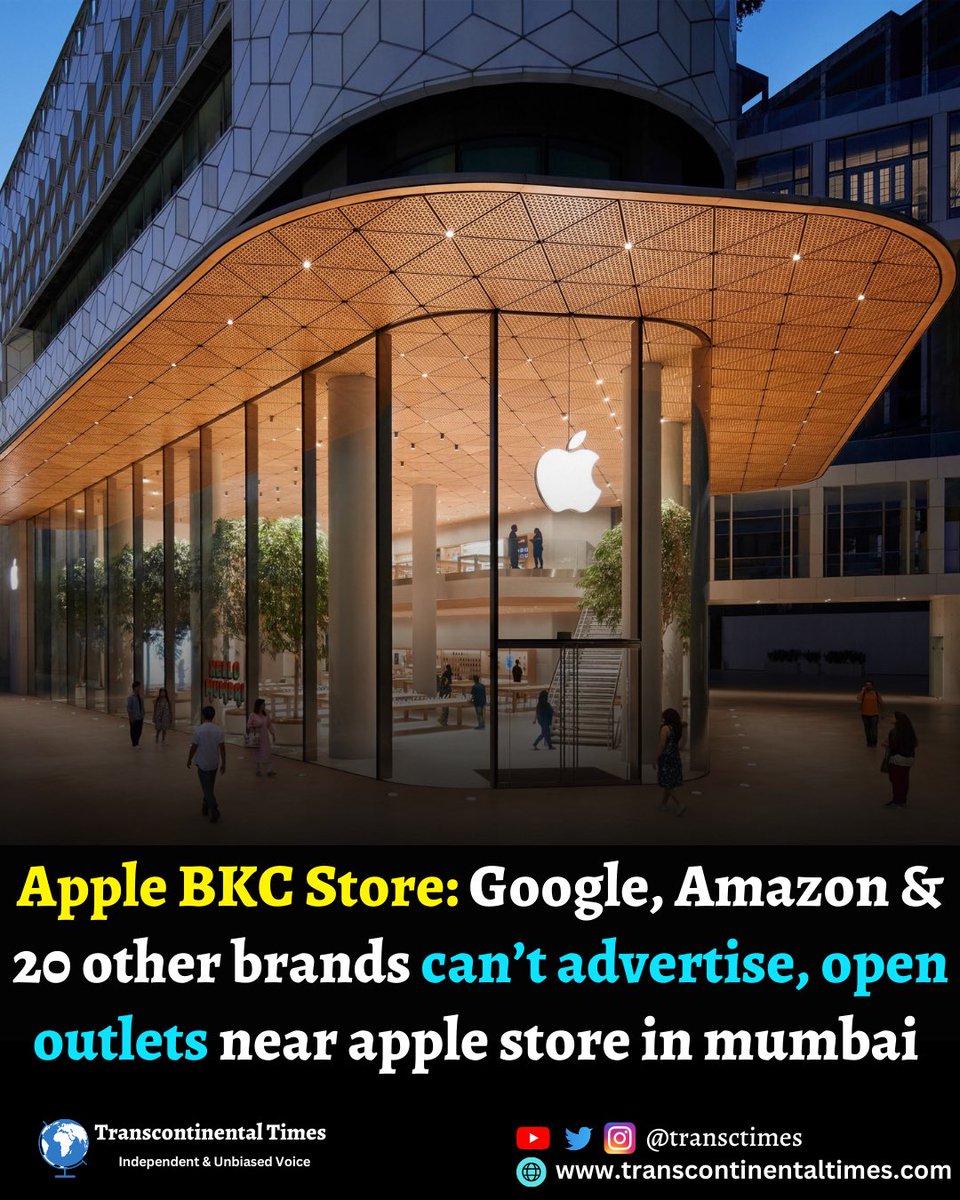 📱#AppleBKCStore Google, Facebook, Amazon and 19 other brands can not open shops near Apple Mumbai’s Store

👉🏻Apple will pay a monthly rent of ₹42 lakh to with an annual increase of 15%.😳

#AppleBKC #AppleIndia #TimCookInIndia #AppleSaket #iPhone