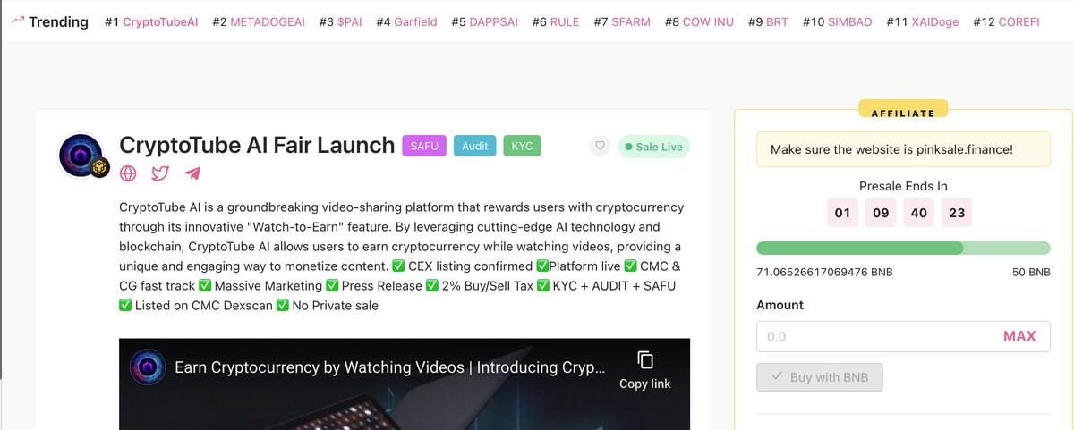 🔥 34 hours to go! Trending #1! 71.06 BNB raised! Hurry up!

✅CMC &amp; CG Fast-Listed
✅CEX Confirmed
✅Big Marketing

👉How to participate: pinksale.finance/launchpad/0x15…