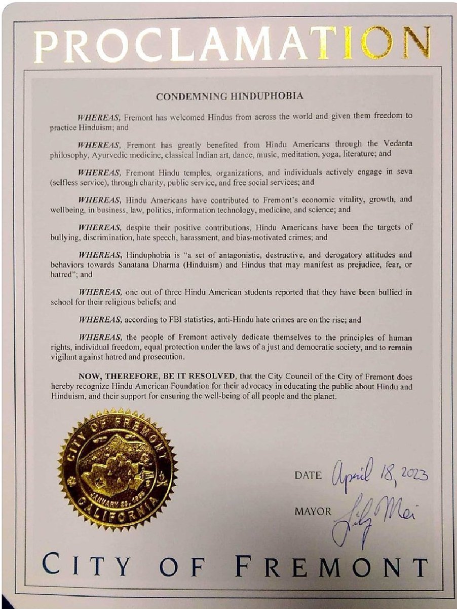cmkshama's tweet photo. Shame on Democrats @LilyMei4Fremont @RajSalwan &amp; Fremont City Council for a proclamation on the right-wing Hindu American Foundation.

HAF strongly opposed the ban on caste discrimination from my office. Our movement won coz we fought back &amp; defeated right-wing groups like HAF. https://t.co/yRNR4WttTp