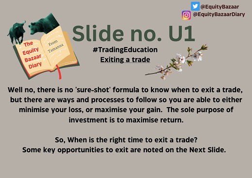 EquityBazaar's tweet photo. Exiting a trade
Stay tuned for more finance and stock market tips.
#market #stockmarket #finance #financetips #exit #slides #education #trading #tradingstrategy #equitybazaar https://t.co/2NVJ9rkPTA