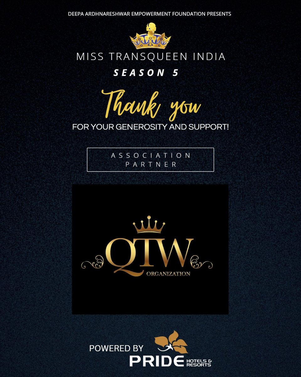 MTQI_Official's tweet photo. Miss Transqueen India Season 5 powered by Pride Group &amp; Hotels! 

We Thank Queen Trans World For Being Associated With Us For The Prestigious Event ✨

#MissTransqueenIndia https://t.co/sUPgZsBgTy