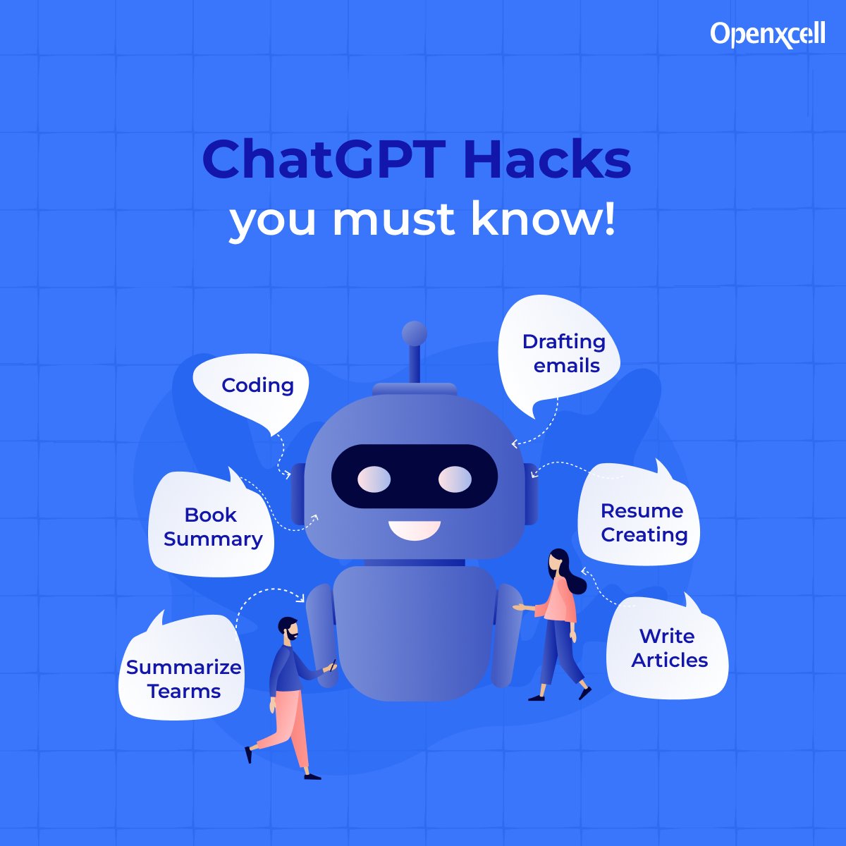 openxcell's tweet photo. You can harness #ChatGPT's advanced capabilities to help out with simple, everyday tasks. Here's how.

#chatGPT #Ai #chatgptforbusiness #technology #artificialintelligence #openxcell https://t.co/CKb0QHK5K8