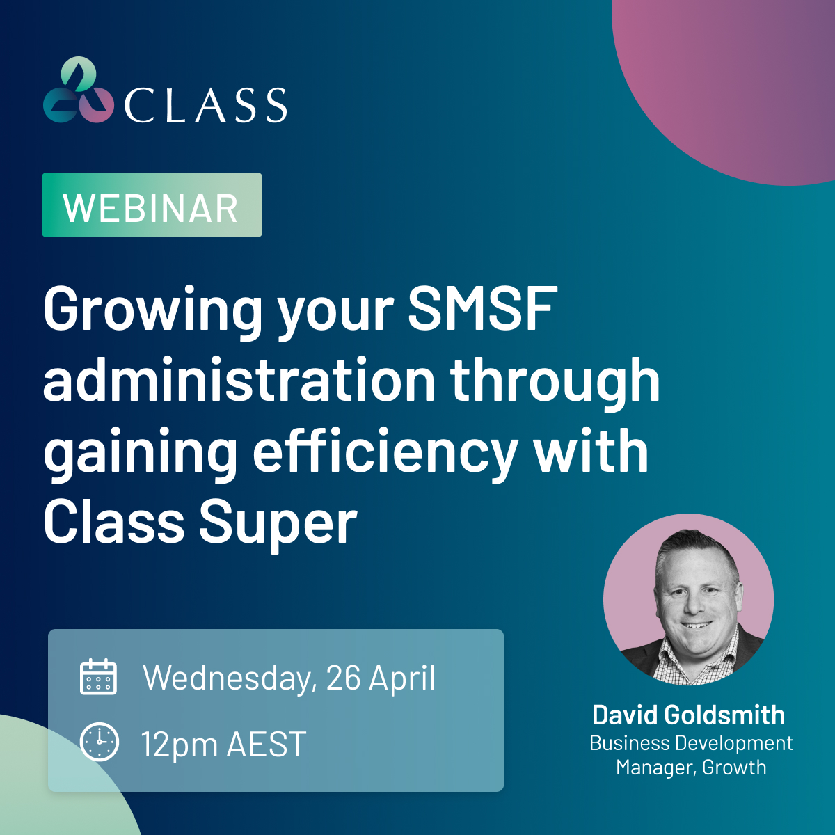 Class_Pty_Ltd's tweet photo. Did you know Class Super offers bulk processing, tax statement automation + access to 200+ data feeds directly from the source? Join our webinar on Wednesday 26th April and learn how to grow your SMSF administration through gaining efficiency. Register https://t.co/vPJFpTSRfC https://t.co/SGtuKTc5bv
