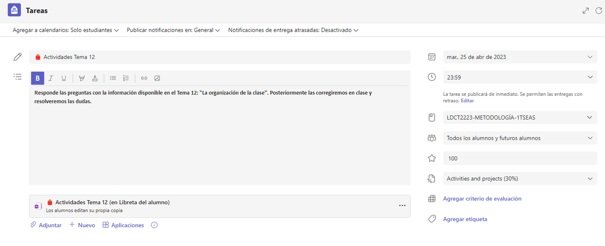 Gracias al feedback de los docentes, #MicrosoftTeams ha renovado el panel de creación de tareas 📝💻🚀

Ahora es más sencillo y práctico: crea la tarea a la izquierda y gestiona las opciones a la derecha. 

Además, puedes añadir rúbricas, etiquetas y más.

#claustrovirtual