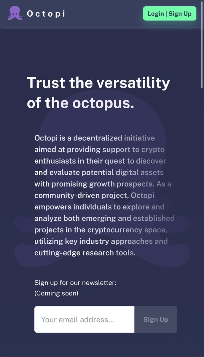 DevEngineOz's tweet image. Have you checked out the new @octopidash welcome page ?  

Community driven project, by the community for the community. #octopi #btc #cryptocurrency #communityproject $welsh $stacks $alex

octopi.world/home