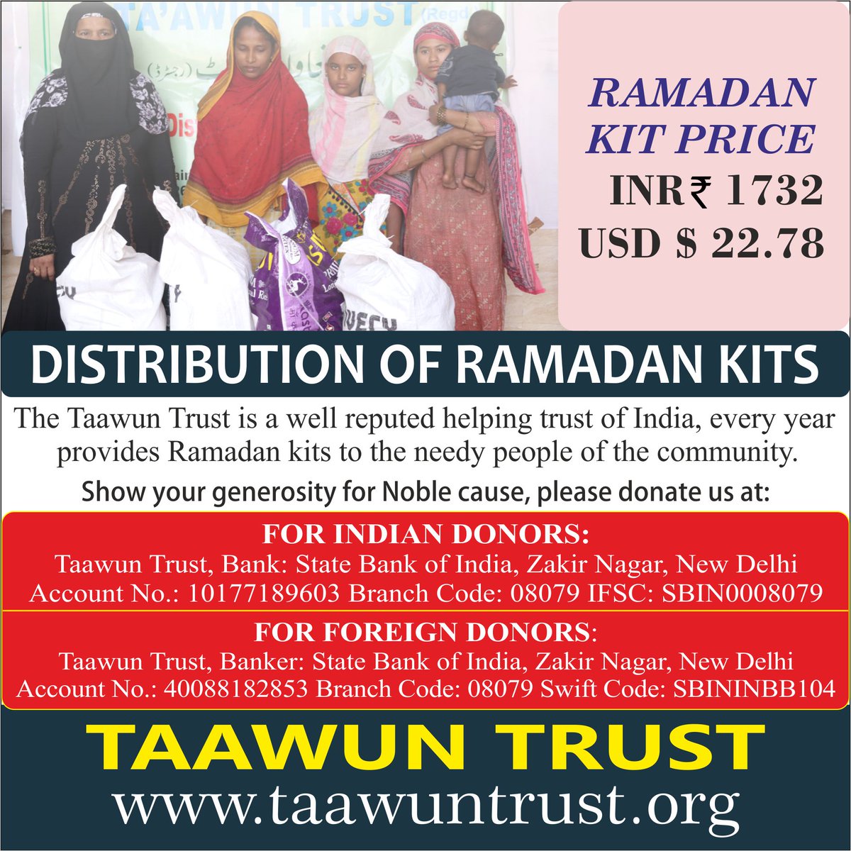 TaawunT's tweet photo. Our true acquisitions lie only in our charities, we get only as we give! Please donate at: https://t.co/yKQh5UQ7TB
#Ramadan #Iftarkits #allianceofbaptists #NIREC #AssociationofConcernedAfricaScholars #SAMREF #impact #latepost #ksharczakat_house #NayelNassar #indiansincanada https://t.co/gWB8On1Cbp