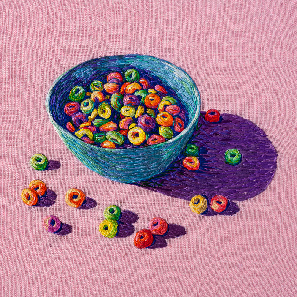 womensart1's tweet photo. 'Froot loops' by Danielle Clough, embroidery artist from South Africa #WomensArt https://t.co/gHeCrwMrCV