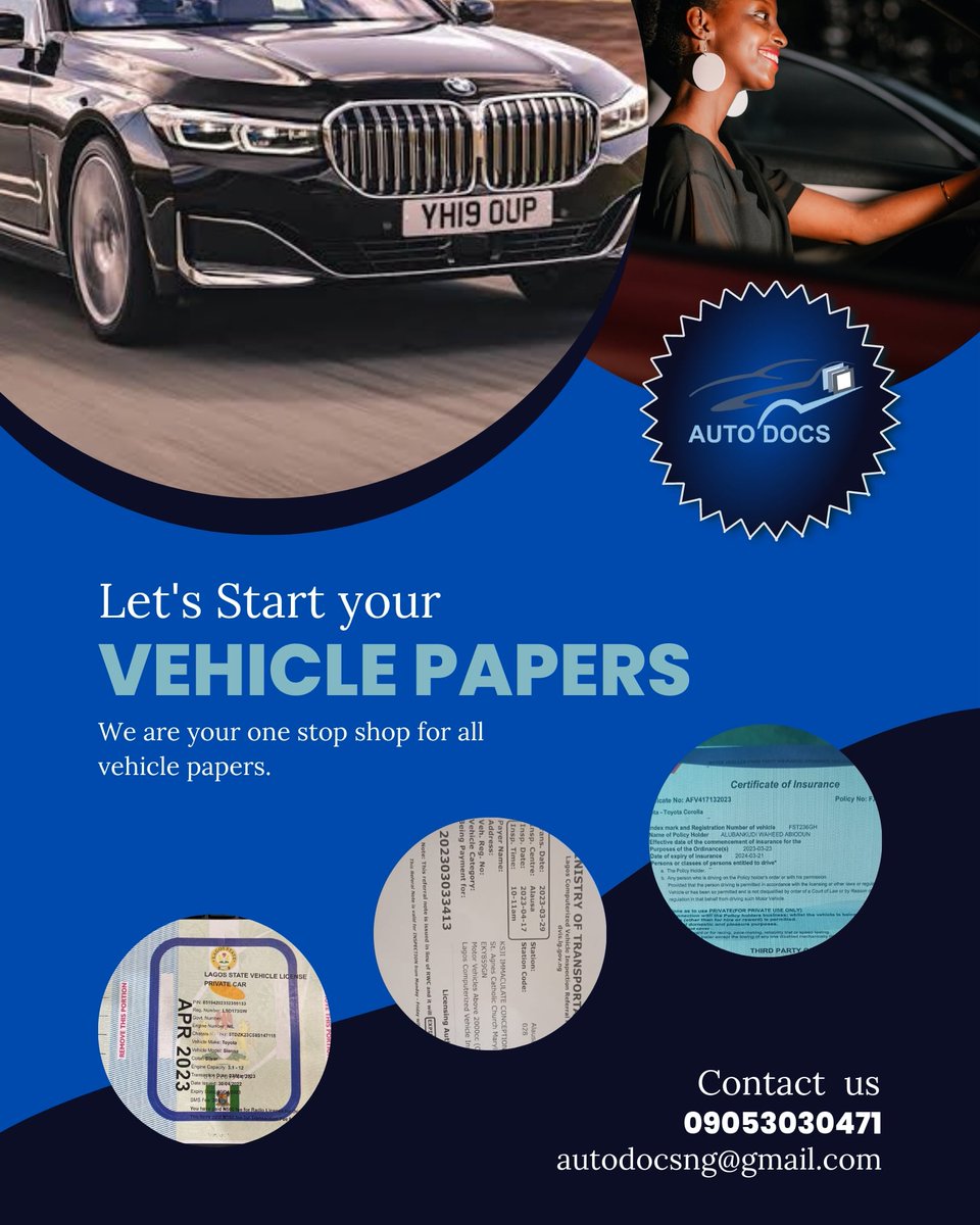 'Smooth Ride Ahead: Hassle-free Vehicle Documentation Services Just a Click Away!'

wa.me/message/EDY3UO…

#vehicleRegistration #paperRenewal pray for Yvonne my president blessing CEO Eko Atlantic