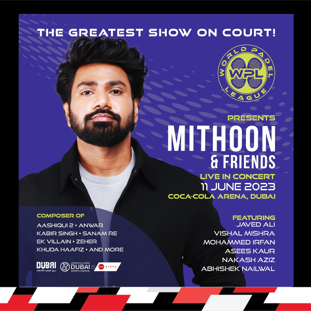 Get ready to see Mithoon and Friends at Dubai's home of live entertainment on 11 June with World Padel League! Catch Javed Ali, Mohammed Irfan, Asees Kaur, Abhishek Nailwal, Nakash Aziz and Vishal Mishra Joi as they join Mithoon on stage for one night only! Click link in bio!🎫