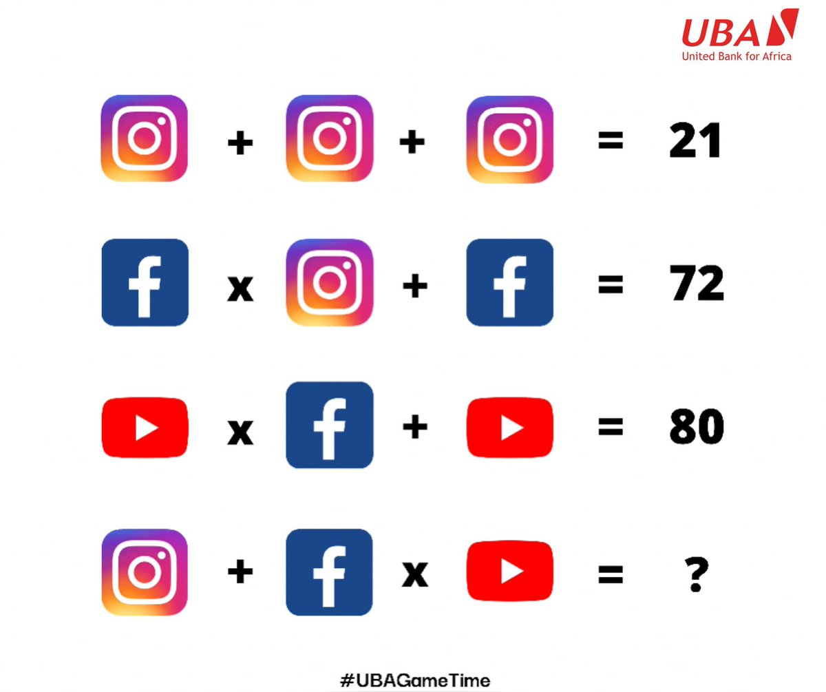 UBAUganda's tweet photo. Where are the smart ones? ๐ท
Can you solve this puzzle? Give it your best shot!
#UBAGameTime #AfricasGlobalBank https://t.co/8kcsI4CoGG