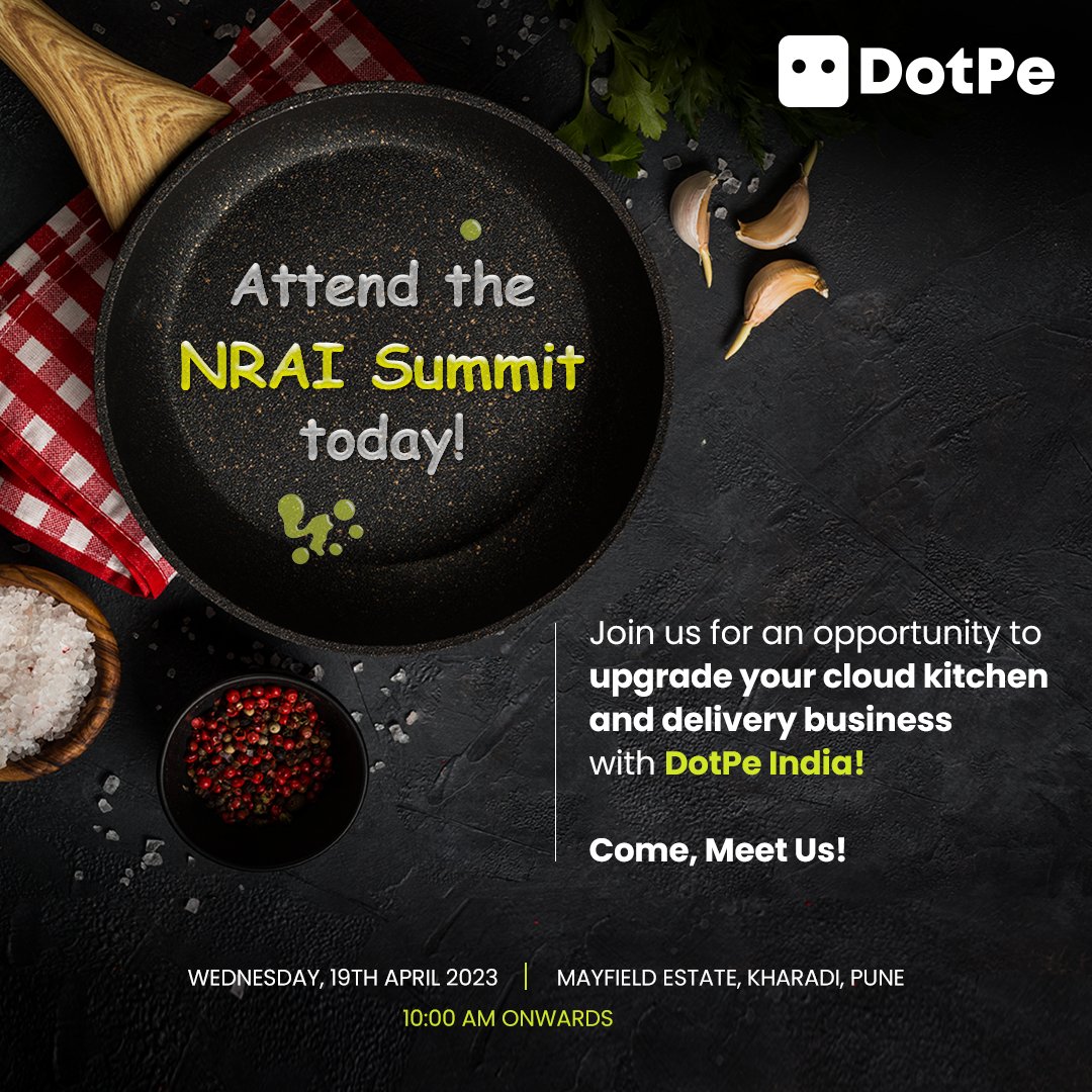DotPe_India's tweet photo. TODAY is the day to elevate your food game! Join the NRAI Cloud Kitchen and Food Delivery Summit NOW, presented by DotPe, and become the hero of your business. Connect with top experts and stay ahead of the game with the latest trends and technologies
#NRAIevent #DotPe https://t.co/gzEYfuA2eT