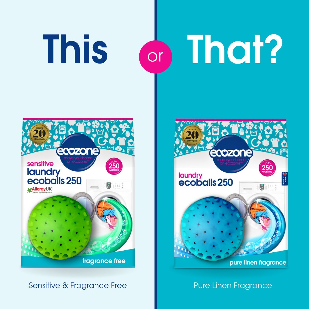 EcozoneProducts's tweet photo. Fragrance-Free or Pure Linen? 🟢🔵 What’s your go-to Ecoball fragrance? Leave us a comment &amp; let us know! #ecozone #ecozoneproducts #makeyourhomeanecozone #ecoswap #springcleaning #crueltyfreeproducts #ecoballs #laundryballs #laundryday #laundryroom #laundryhacks https://t.co/NXFzdRagYs