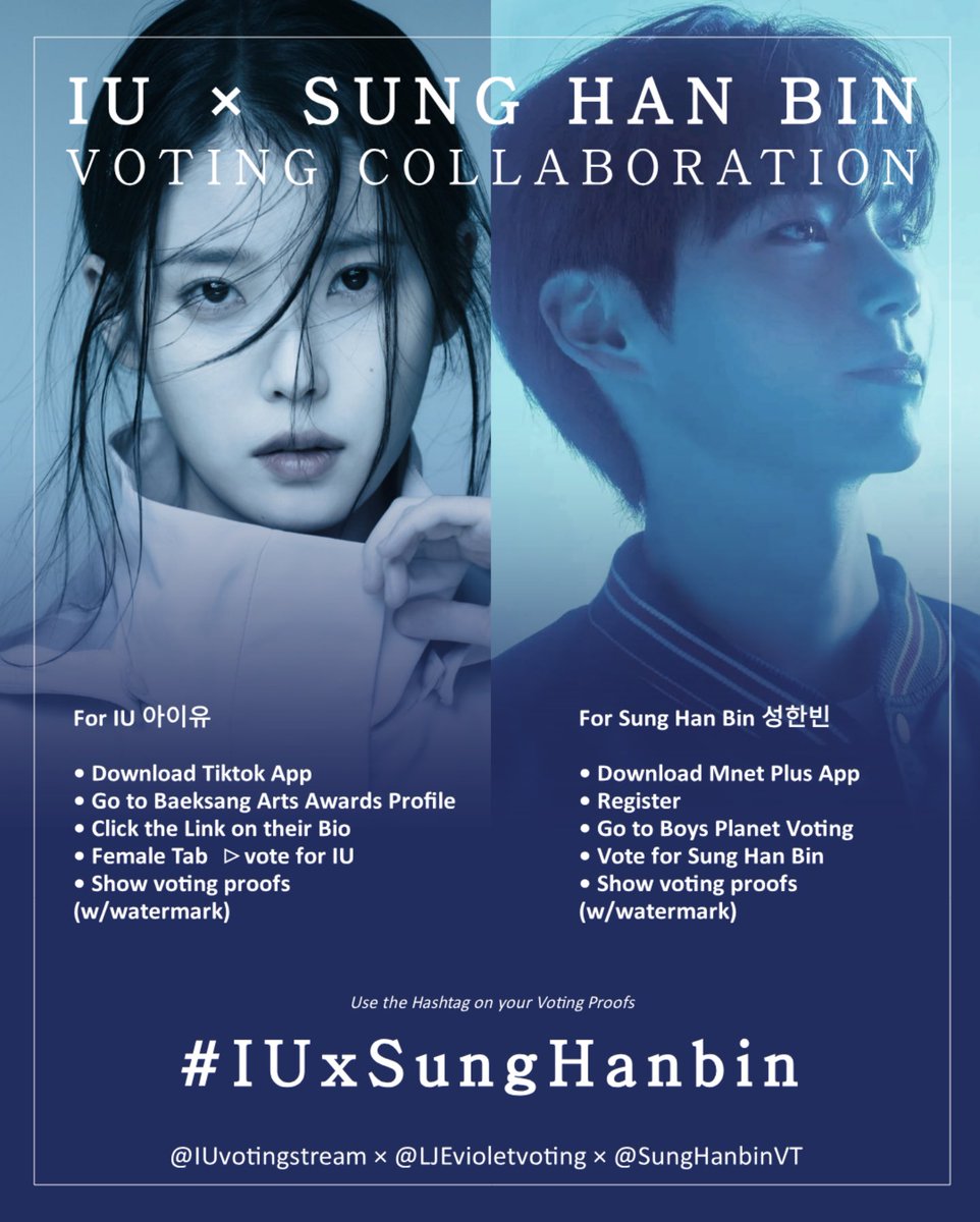 IU Support Team๐ (@iuvotingstream) on Twitter photo ๐ฅUAENA Voting Collaboration with <a href="/SungHanbinVT/">SUNG HANBIN VOTING TEAM</a>
Letโs vote SUNG HANBIN today, tomorrow & finale using Mnet App. In exchange, they will vote for <a href="/_IUofficial/">์์ด์ (IU)</a> on tiktok today until friday
Read the poster for instructions.
Pls share voting proofs by using hashtag: #IUxSungHanbin ๐ฅUAENA Voting Collaboration with <a href="/SungHanbinVT/">SUNG HANBIN VOTING TEAM</a>
Letโs vote SUNG HANBIN today, tomorrow & finale using Mnet App. In exchange, they will vote for <a href="/_IUofficial/">์์ด์ (IU)</a> on tiktok today until friday
Read the poster for instructions.
Pls share voting proofs by using hashtag: #IUxSungHanbin