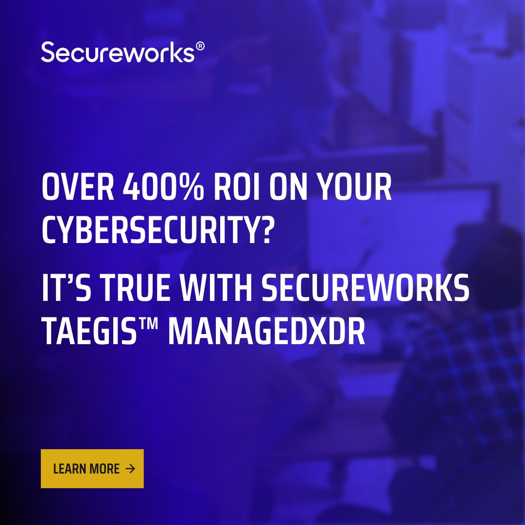abadawi's tweet photo. Research from Forrester found that @Secureworks #ManagedXDR offers ROI of as much as 413% in a 3-year period!  

Learn about the productivity gains Taegis ManagedXDR offers. #SECMF #MDR #Tech https://t.co/8ynWtczIfV https://t.co/1bBn4ur3dS