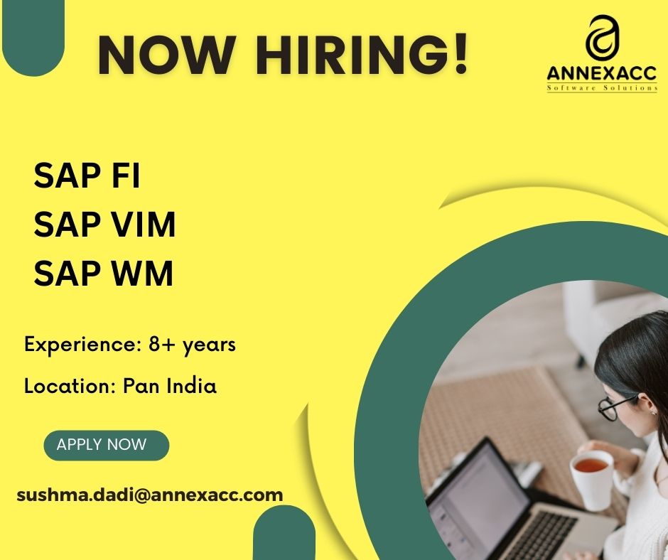 AnnexaccS's tweet image. Hello guys....!!!

We are hiring!!!!!

SAP WM
Exp 8-10 Years

SAP FI Consultant
Exp 8-10 Years

SAP VIM
Exp 8-10 Years

Location: Remote work only...

#sapjobs #sapwm #sapfi #sapvim #applynow #jobchange #jobsearch #experience #remote