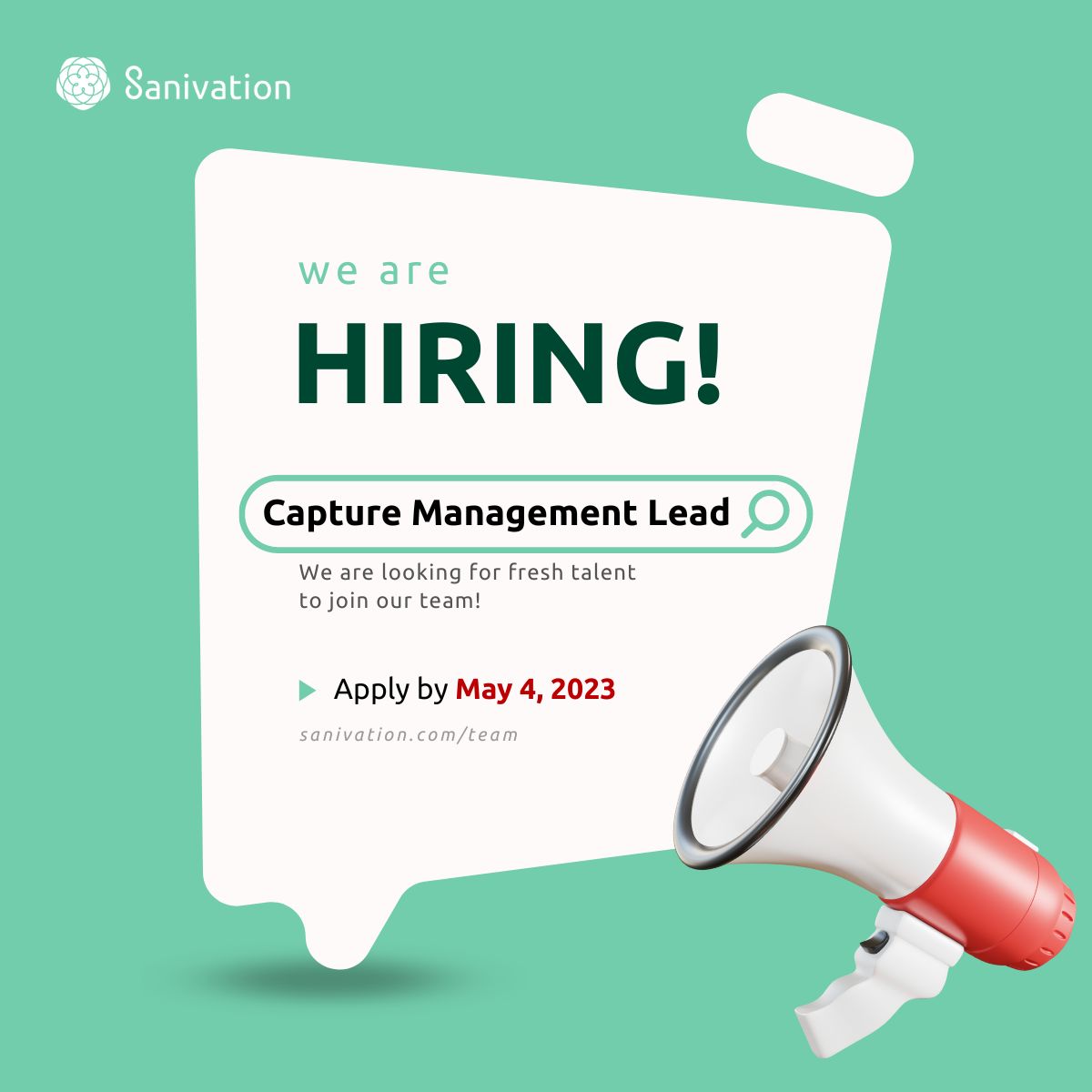 Sanivation's tweet photo. 📢 We’re #HIRING a Capture Management Lead! 📢
Are you passionate about creating clean, healthy, and productive cities?
For more details on this position and how to apply, see the Job description here and apply.
https://t.co/vZ8RUPpegQ
The deadline for applications is May 4, 2023 https://t.co/rrJaK6zWSO