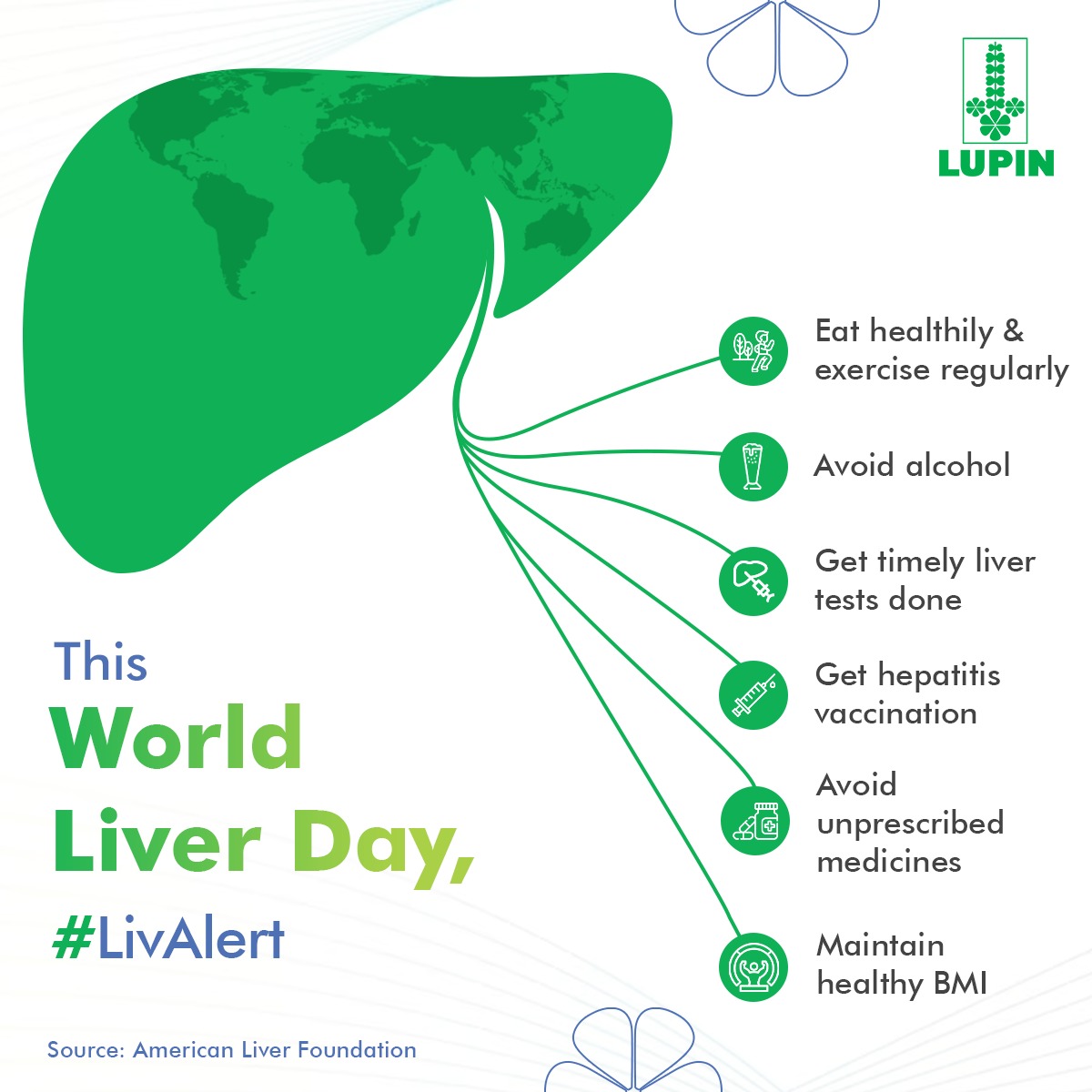 LupinGlobal's tweet photo. By making proactive and healthy lifestyle changes, you can pave the way to a healthier liver. This World Liver Day, let's #LivAlert and raise awareness about the importance of a healthy liver.
#LivAlert #Lupin #WorldLiverDay #LiverDiseases #LiverAwareness #HealthyLifestyle https://t.co/OWolRzoIO8