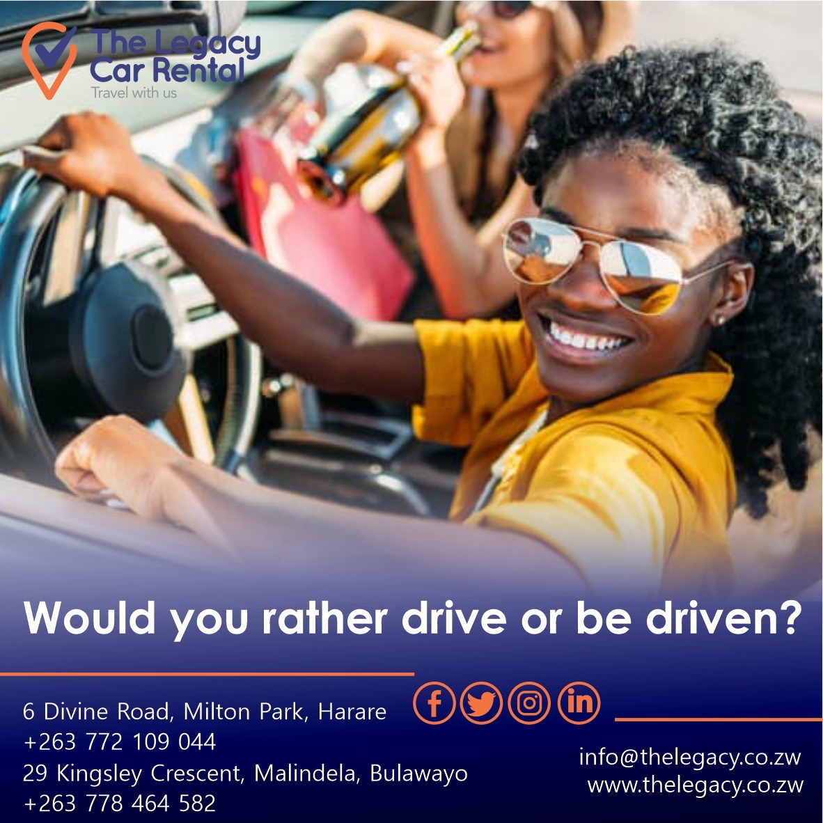 legacy_rental's tweet photo. Would you rather drive or be driven?
#drive #roadtrip #midweekquestion #driven #carrental #happiness #always #role #rent #WednesdayWisdom #tellus #midweek #grouptravel #carhire #vehicle #hire #car #travel #booknow #customerservice #travelwithus #choose #rental #legacy #chooseus https://t.co/mGHXl9G2Lj