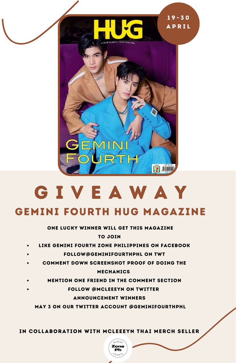 [‼️]
GEMINI FOURTH ZONE PH GIVEAWAYS
One lucky winner will get a change to win Gemini Fourth Hug Magazine. 

‼️: Failure to comply with the Mechanics equals null of the entry

Deadline of entries: April 30
on Annoucment of winner May 3 7 PM on <a href="/GeminiFourthPHL/">Gemini Fourth Zone PH</a> Twitter Account