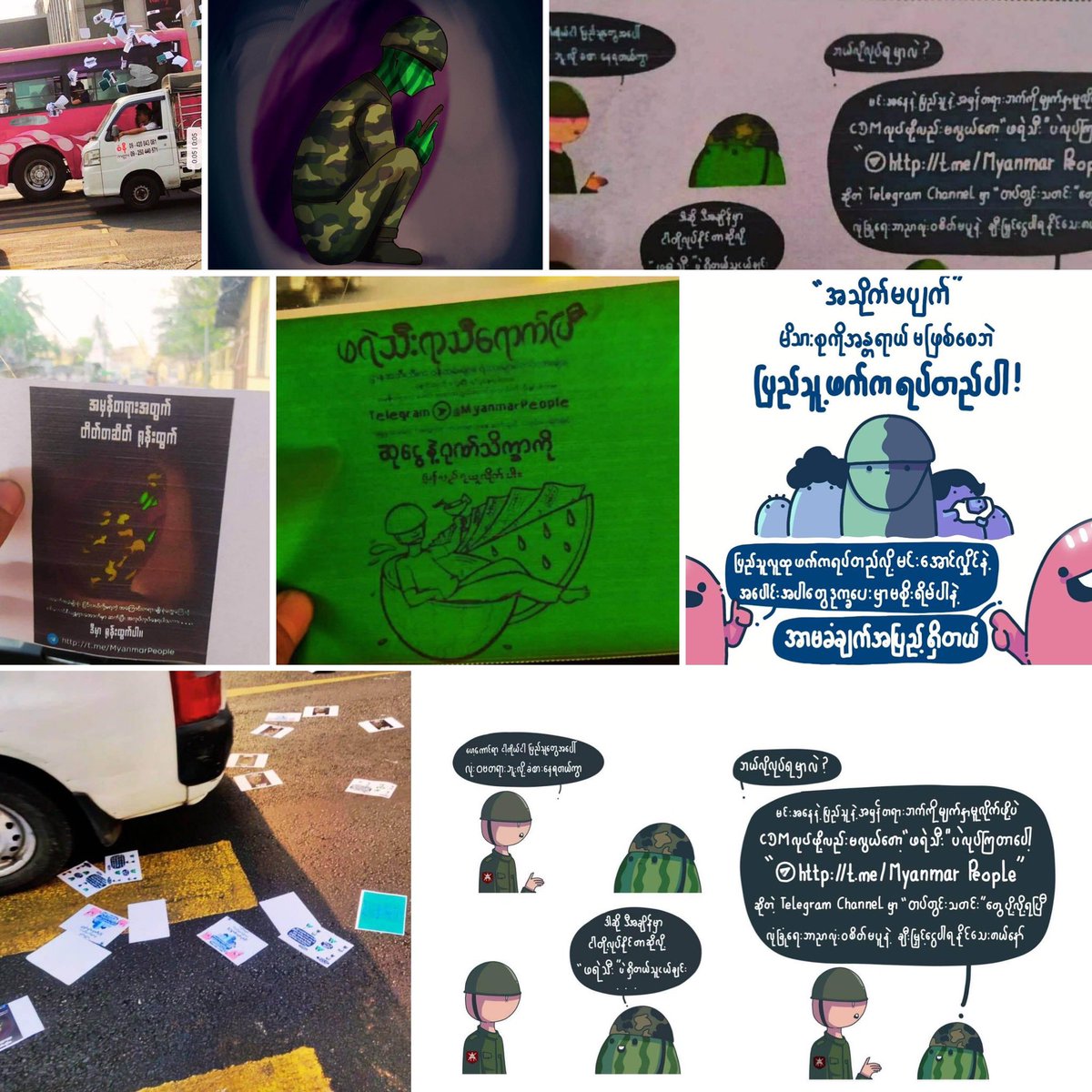 NantEiThandar's tweet photo. Kyimyindaing Networks ( KMD18) &amp; Mayangon Democratic Front (MDF) staged a protest against the #MilitaryDictatorship by scattering revolutionary fliers at public areas of #Yangon and #Mandalay on Apr19.          #2023Apr19Coup #WhatsHappeningInMyanmar https://t.co/UgXUVQGOln