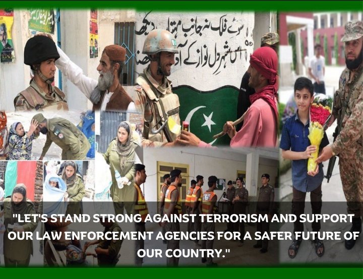 دہشت گردی کے خطرے کے خلاف چوکنا اور متحد رہنا اور ایک ایسے مستقبل کی طرف کام کرنا ضروری ہے جہاں تمام پاکستانی امن اور سلامتی کے ساتھ رہ سکیں۔ دہشت گردوں کے خلاف اس جنگ میں قوم اپنے محافظوں کے ساتھ ہے۔ 
   #KhawarijExposed