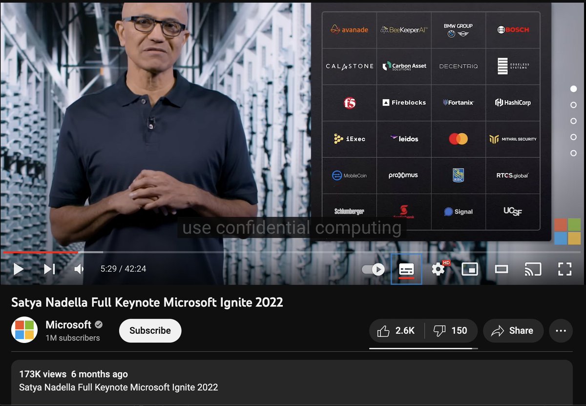 <a href="/Microsoft/">Microsoft</a> reconoce a iExec por su solución de computación confidencial. 

<a href="/satyanadella/">Satya Nadella</a> ¡Gracias por el reconocimiento! 

youtube.com/watch?v=pdSfgR

#BUIDLing #Seguridad $RLC ⚡️