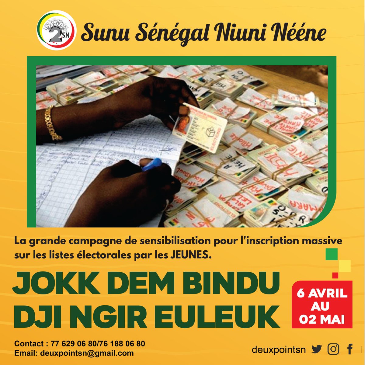 GaydelBaye's tweet photo. Inscrivez-vous sur les listes électorales 🗳️ et soyez ACTEUR pour le Sénégal de vos rêves  🇸🇳✊🏾 https://t.co/DwzRgtQoWv