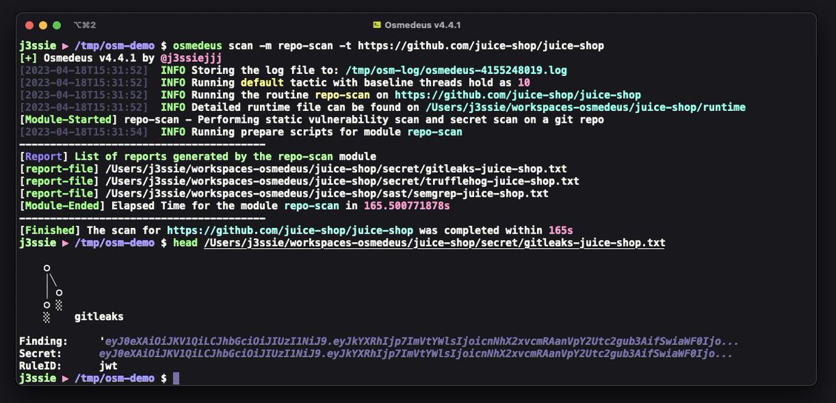 🚀 Osmedeus v4.4.1 has been released with a new module that enables static vulnerability and secret scans to be performed on a git repository powered by <a href="/semgrep/">Semgrep</a> and <a href="/trufflesec/">Truffle Security</a> 

github.com/j3ssie/osmedeu…

#security #infosec #osint #recon #attacksurface #bugbounty #bugbountytips