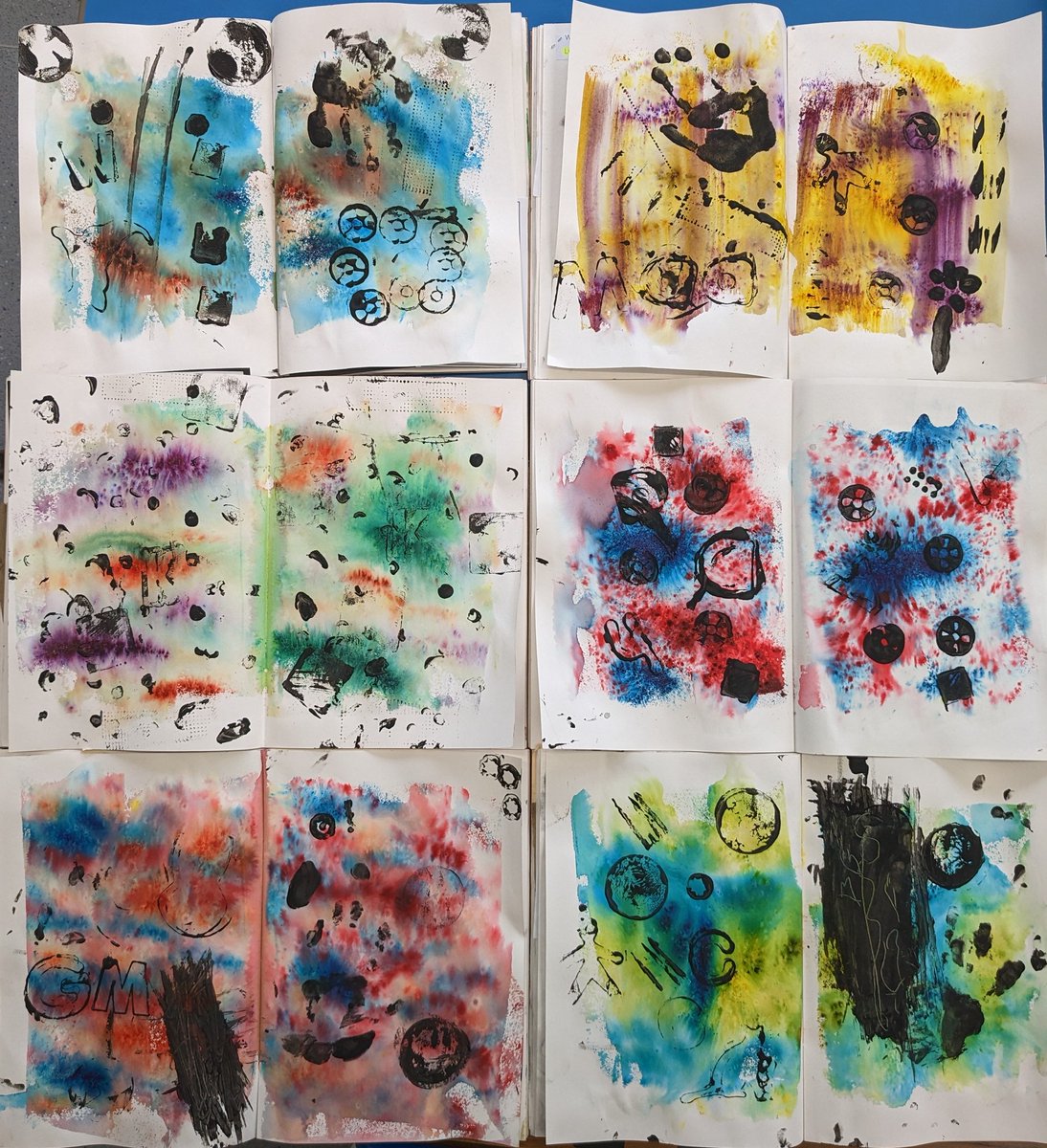 Year 1 created beautiful backgrounds and then explored printing with manmade objects.  Didn't they do well!