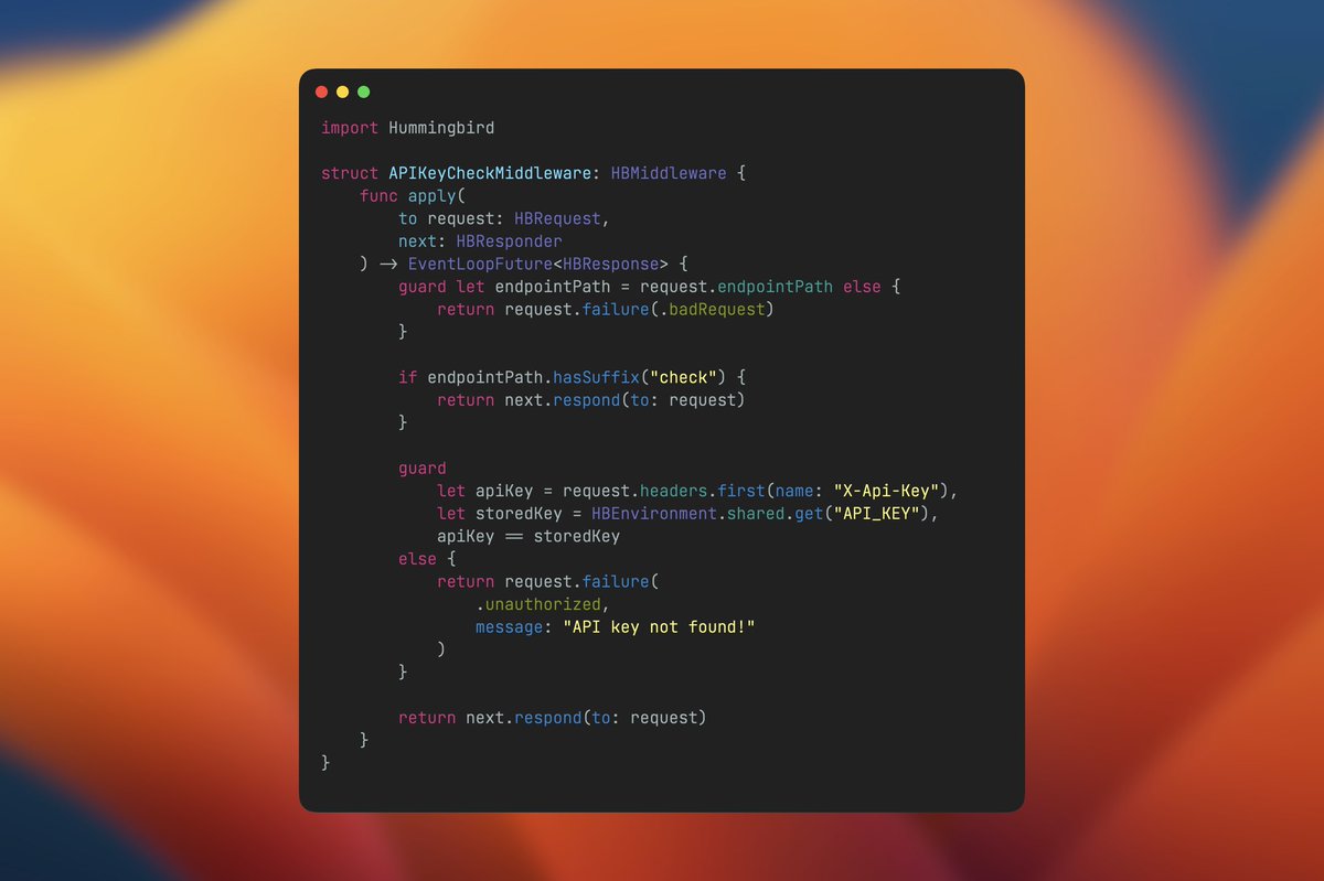 onlyapps_org's tweet image. So far I like everything in this framework. There are some minor things missing, but it's not critical. #hummingbird #serversideswift #Swift API key validation for requests