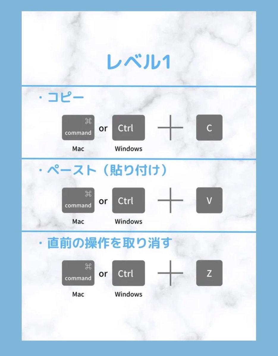 t_waseda_2019's tweet photo. 覚えて損無し！ 
「基本のショートカットキー」をまとめたよ～💡💡

「まだパソコンに使い慣れてない…」 
「1個1個の動作が遅くなっちゃう…」 
という人必見です💁‍♀️💁💁‍♂️

 覚えると圧倒的に作業効率が上がるよ💪💪(経験談)

＃春から早稲田 https://t.co/2o0YAIcqlC